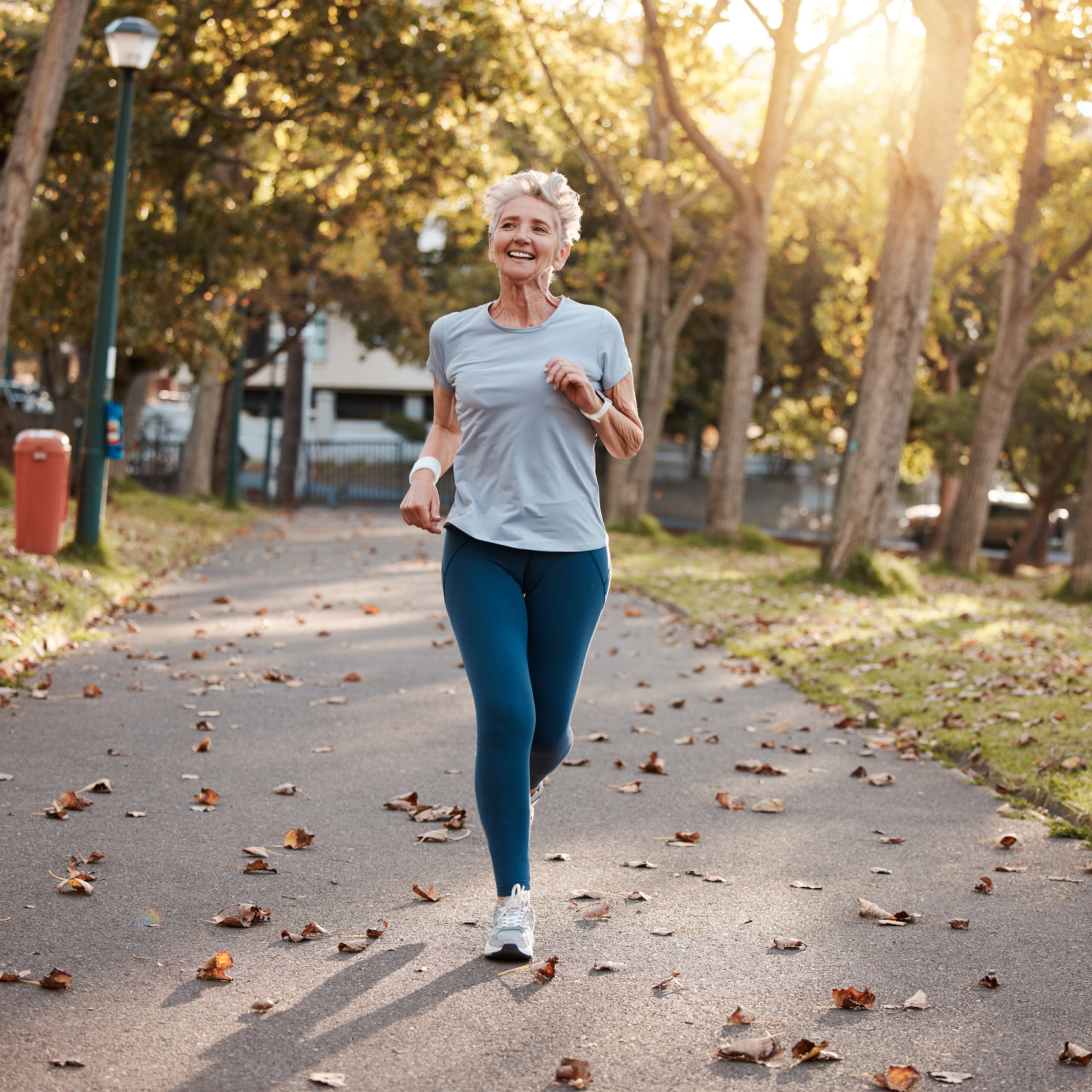 A woman running in a park
